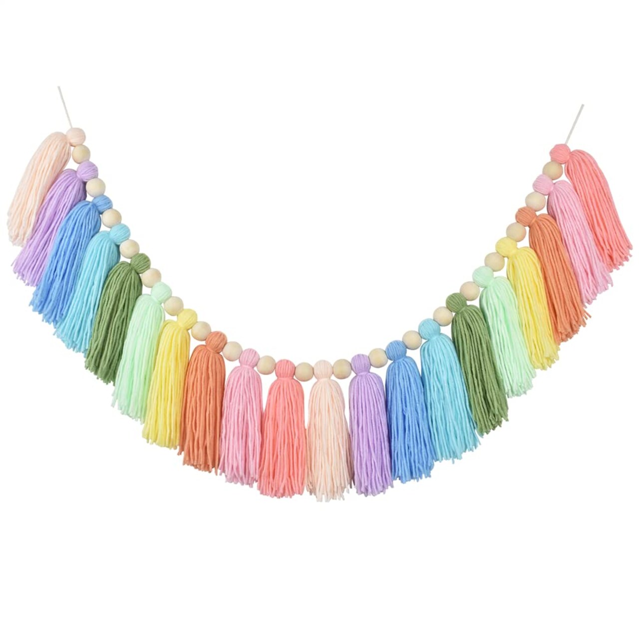 Pastel Rainbow Tassel Garland – Spring Easter Boho Wall Decor for Classroom, Nursery, Kids Room, Baby Shower, Spring Party, Bulletin Board Decorations